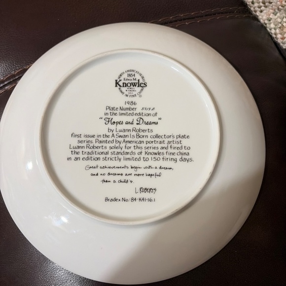 1986 Knowles “Hopes and Dreams” Collector Plate by Louann Roberts - Picture 2 of 4